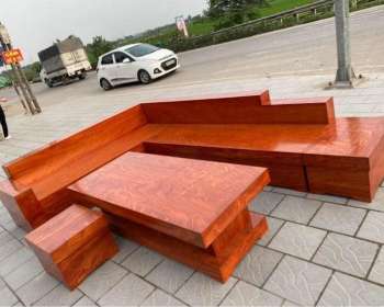 Bộ sofa góc L nguyên khối hộp gỗ hương đá BG307